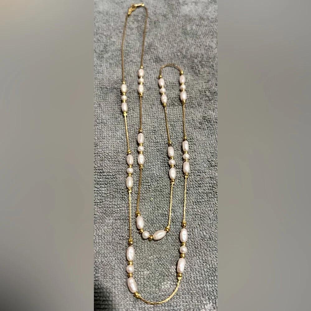NECKLACE VINTAGE Fashion Gold with Rice Beads 28” No Call Outs